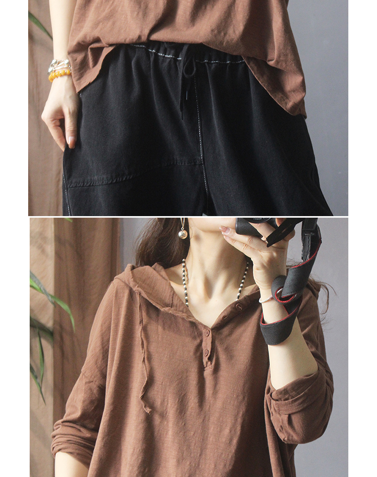 Nueva camiseta de manga larga con capucha mujer 2022 retro holgado commuter button legging pic 12