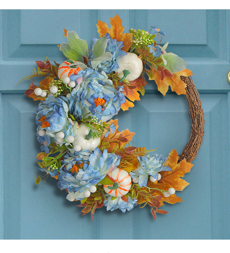 Harvest Festival Peony pumpkin wreath, Amazon artificial flower home decoration, outdoor courtyard atmosphere wreath pic 9