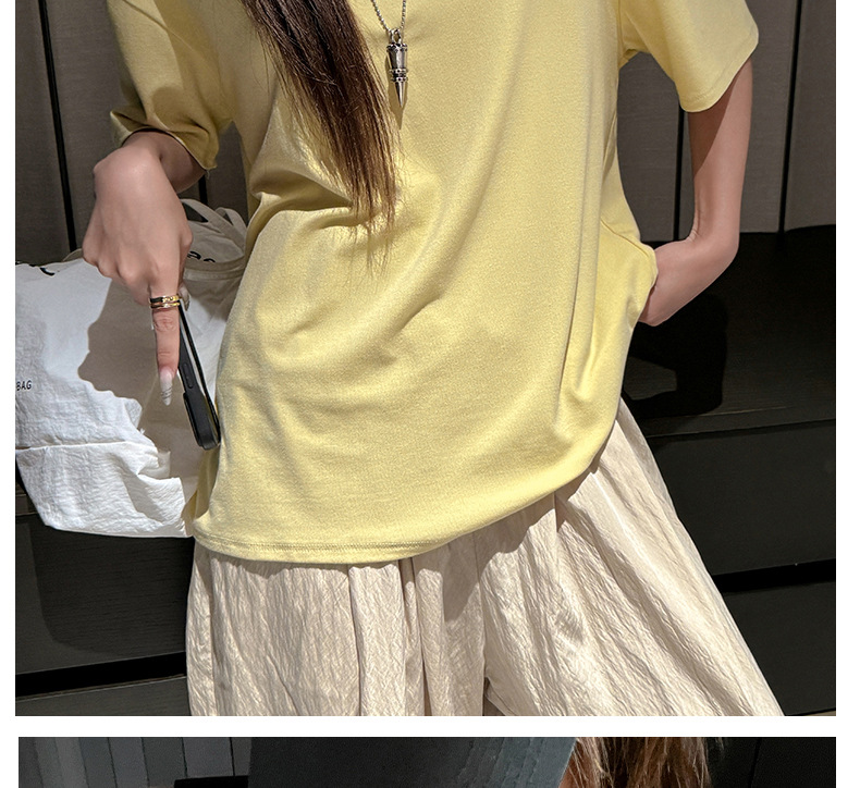 夏季韩系大版落肩袖V领短袖t恤女式基础款外穿高级感慵懒风上衣潮详情22