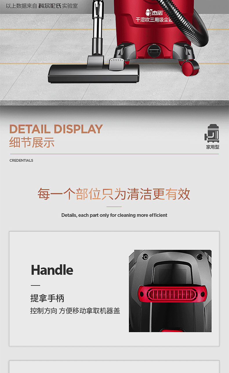 家用吸尘器1600Ｗ大功率308强力19帕静音手持桶式车用工业吸尘机详情14
