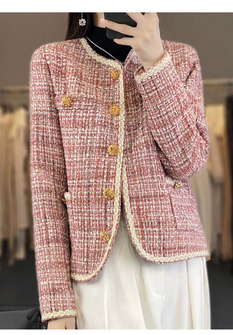 2023 High-end long-sleeved woolen coat for women, spring and autumn, elegant and stylish, round-neck top, French chanel-style short coat pic 13