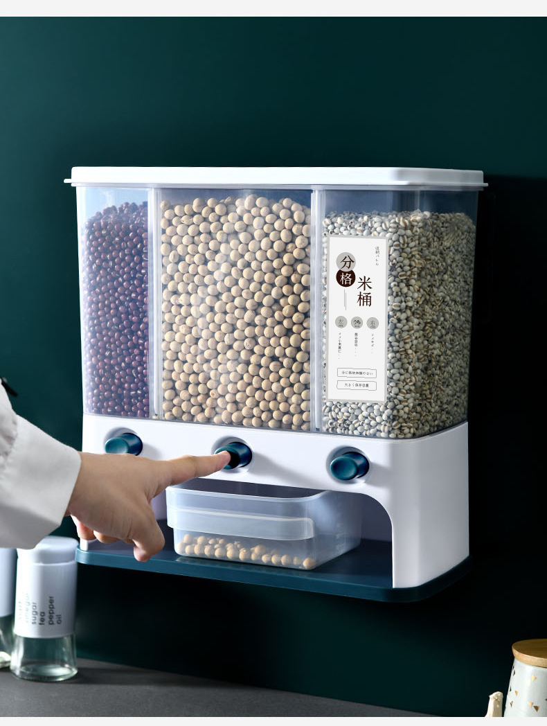 X127 Multi-functional press automatic rice dispensing, rice separation box, compartment-divided rice bucket, storage box, wall-mounted grains and cereals pic 6