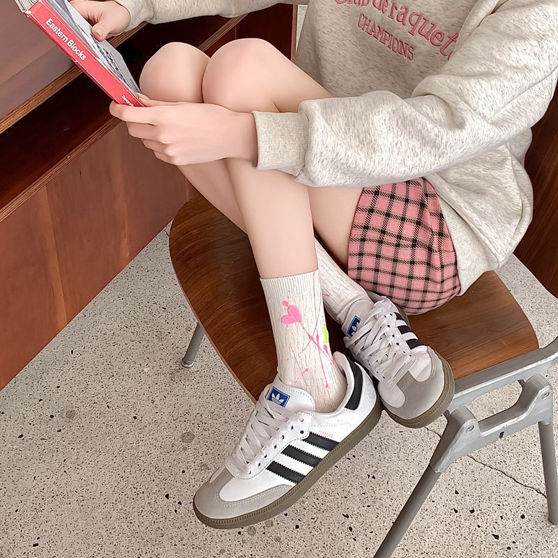 2024春夏新款甜酷少女泼墨配饰中筒袜子女 潮流百搭手工袜子女详情17