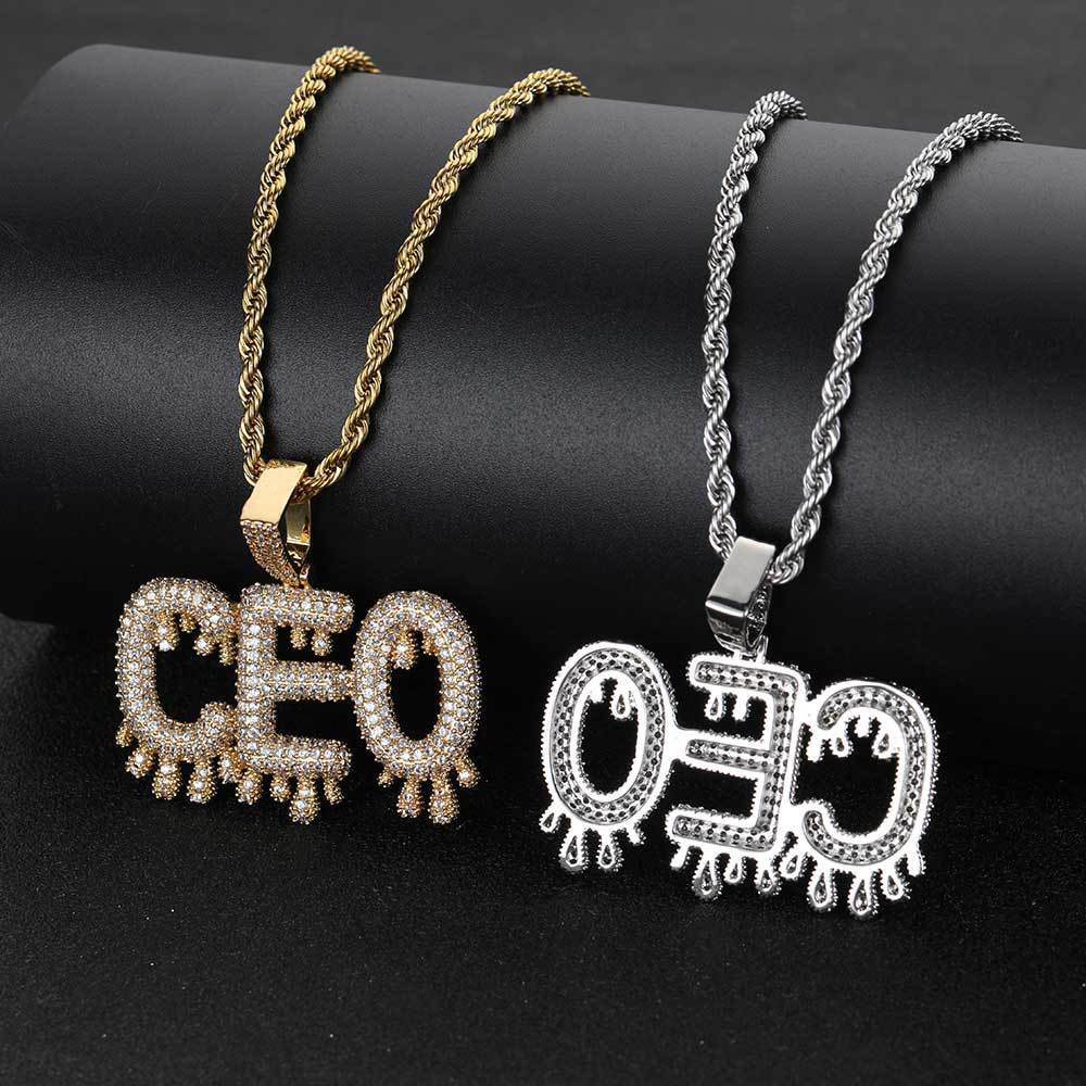 A new hip-hop fine water drop English letter patchwork pendant with micro-inlaid zircon and personalized creative letter necklace from Europe and America pic 13