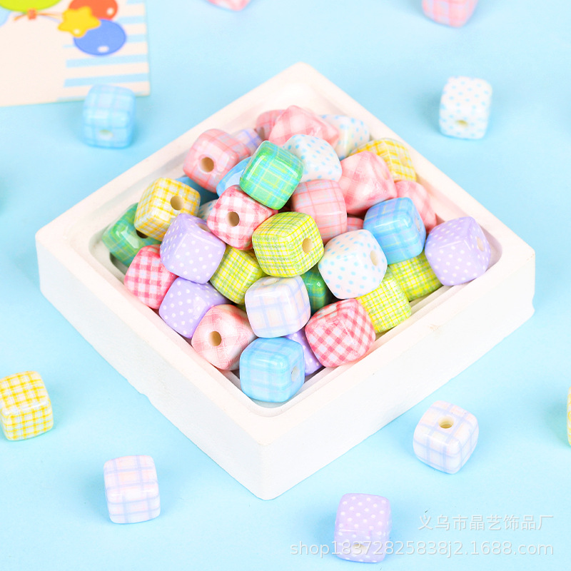 DIY versatile creative checkered bead girl bracelet, mobile phone chain, acrylic beaded checkered square headwear accessories pic 6