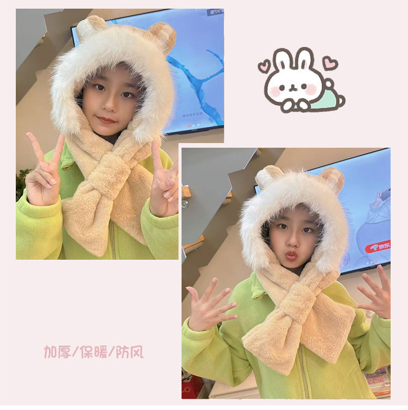 2024 Winter hats for girls: Cartoon plush scarf hat, one-piece hat with fleece, warm, comfortable and windproof Lei Feng hat pic 10