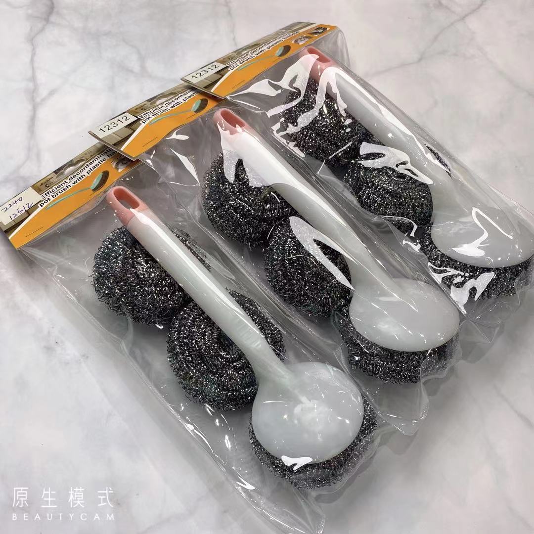 Plastic bowl brush, long-handled pot brush, steel wool ball kitchen cleaning brush, wall-mounted sink and stove cleaning brush pic 6