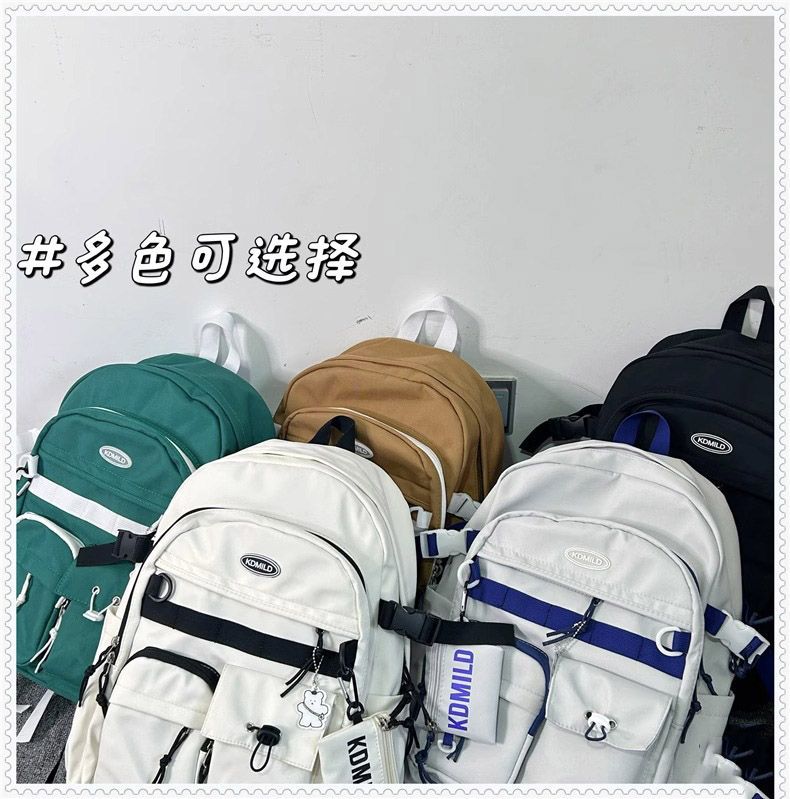 韩版ins百搭工装风书包女学生大容量日系双肩包旅行背包男详情1