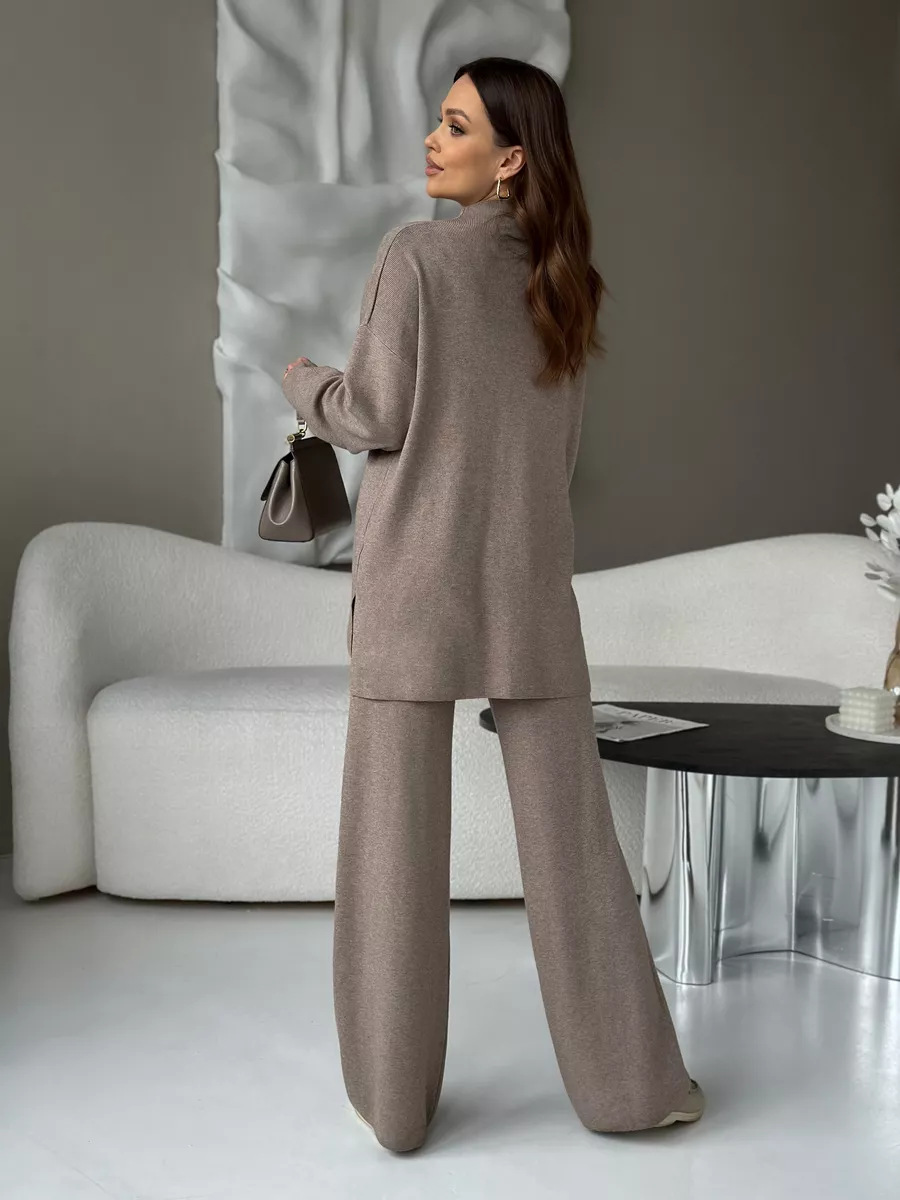 秋冬俄罗斯长袖宽松休闲长裤毛衣套装女跨境欧美热卖开叉套装详情15