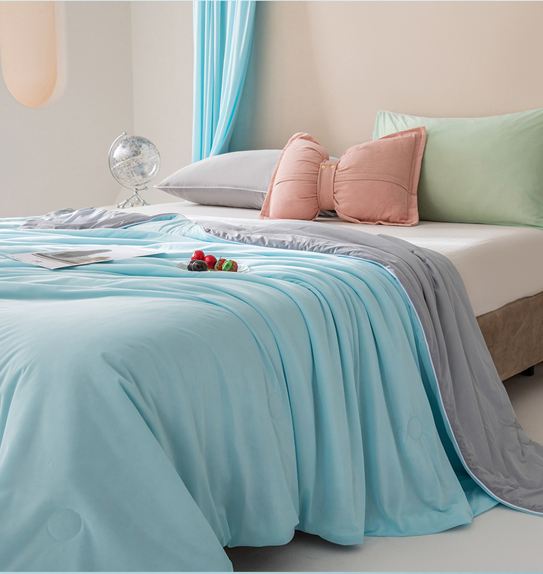A类冰淇淋夏凉被凉感丝夏季空调被纯色夏被可水洗冰丝薄被子批发详情14