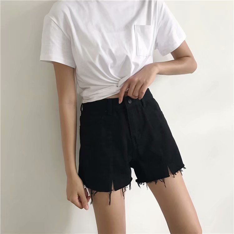 New Korean-style loose student high-waisted chic pants, hot pants with frayed edges and slit denim shorts for women pic 12
