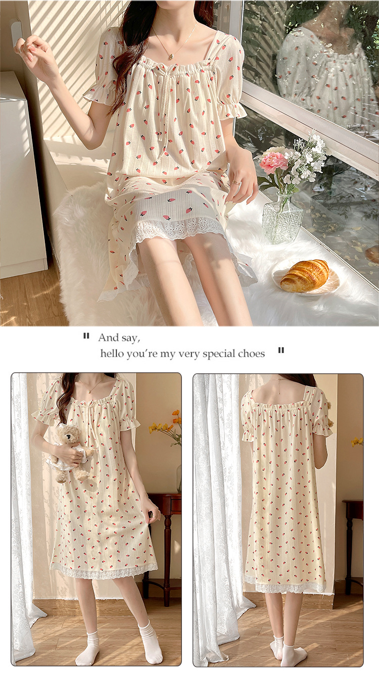 带胸垫睡裙女夏季短袖小清新连衣裙加大加肥大码300斤胖mm家居服详情18