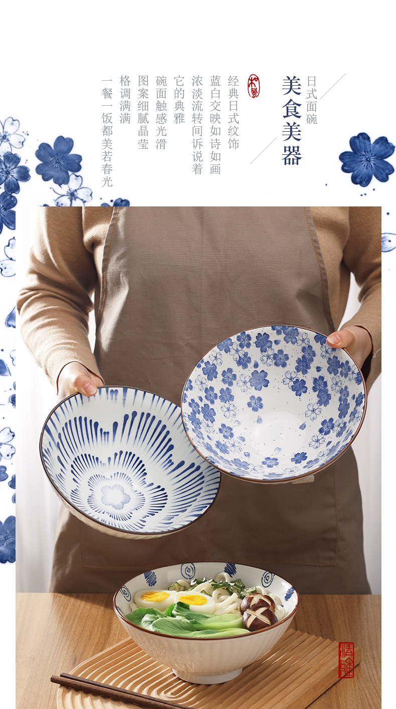 The 8-inch ceramic bamboo hat bowl and high-temperature underglaze painted ramen bowl of the Japanese-style antique Appreciation series feature an ancient Japanese style and charm pic 2
