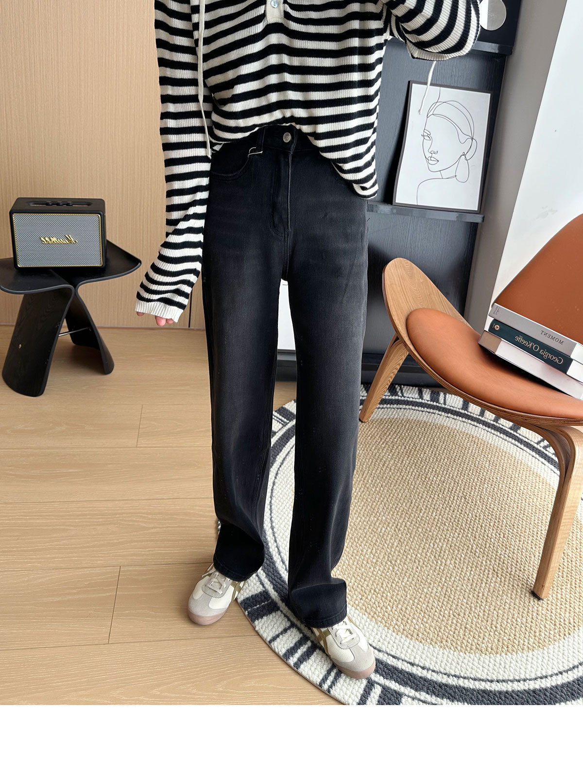 Close your eyes and join the series! New four-sided stretch fleece jeans for women in autumn and winter, slim and leg-slimming, straight-leg wide-leg pants pic 16