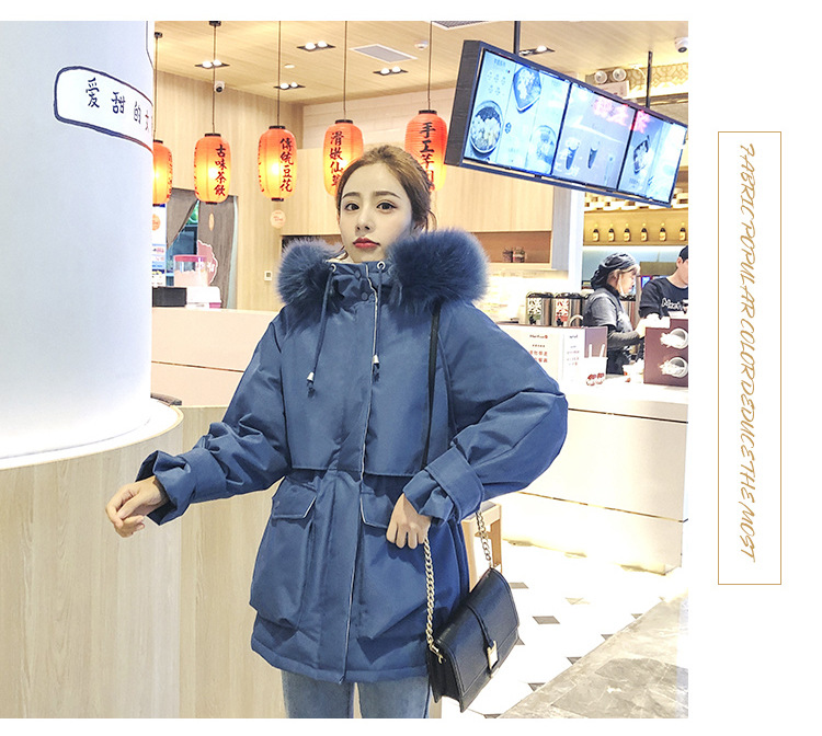 实拍羽绒棉服女小个子爆款中长款加厚韩版真毛领工装详情7