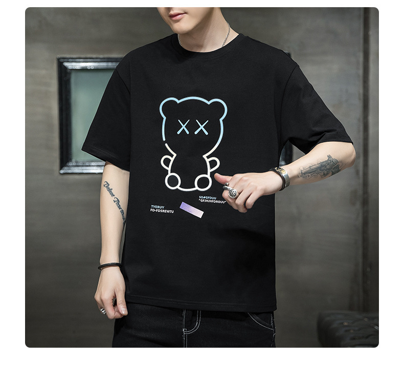 Short-sleeved T-shirt for men, Korean style, summer loose cotton T-shirt, cross-border new style, student bottom layer, half-sleeved shirt pic 122