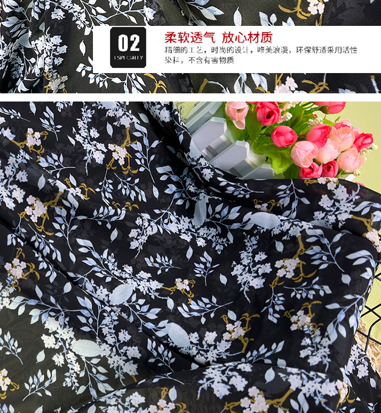 Factory direct sales of mosquito-proof pants fabric, summer fresh and light floral slightly translucent ancient costume Hanfu chiffon printed fabric pic 9