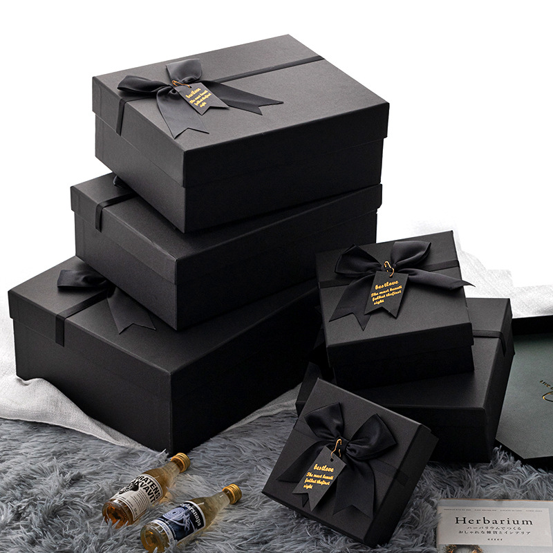 现货批发黑色礼品盒长方形蝴蝶结礼物盒大号天地盖伴手礼包装盒详情10