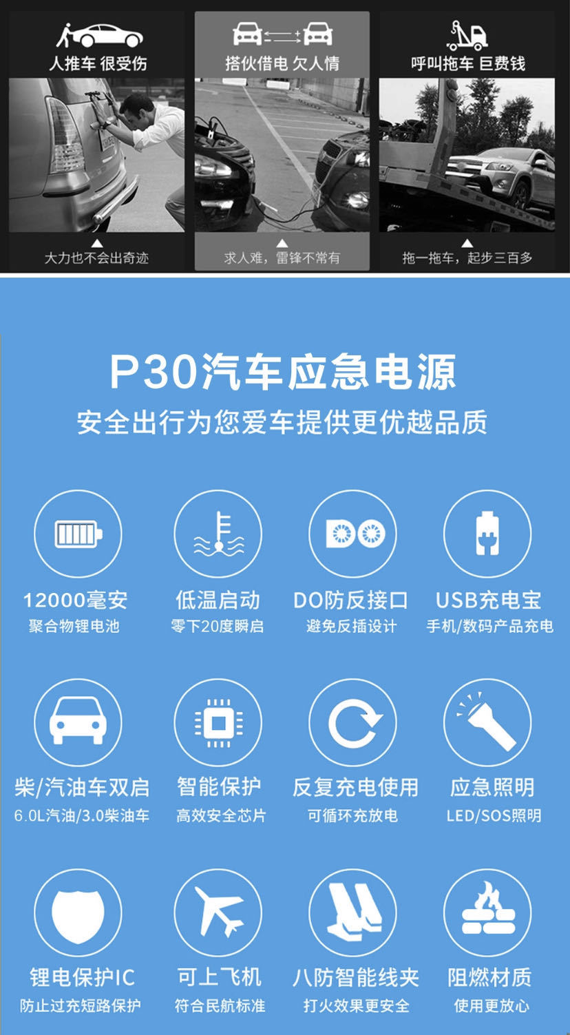 12V emergency start power supply for cars, multi-functional mobile rescue power bank, and battery pool pic 3