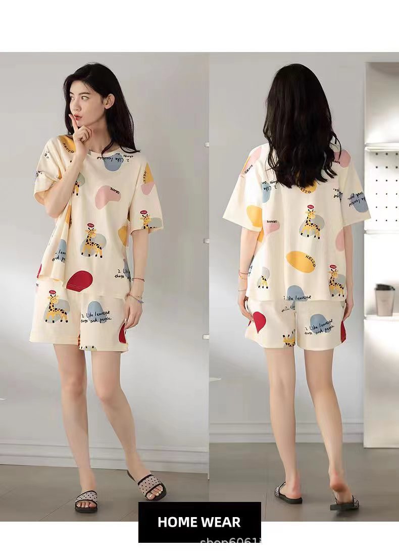 2023新款睡衣女夏季薄款短袖可爱韩版卡通套装家居服可外穿两件套详情2