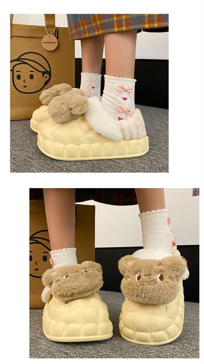 可爱毛绒熊可拆卸棉拖女冬季外穿室内EVA厚底防水踩屎感保暖棉鞋详情4