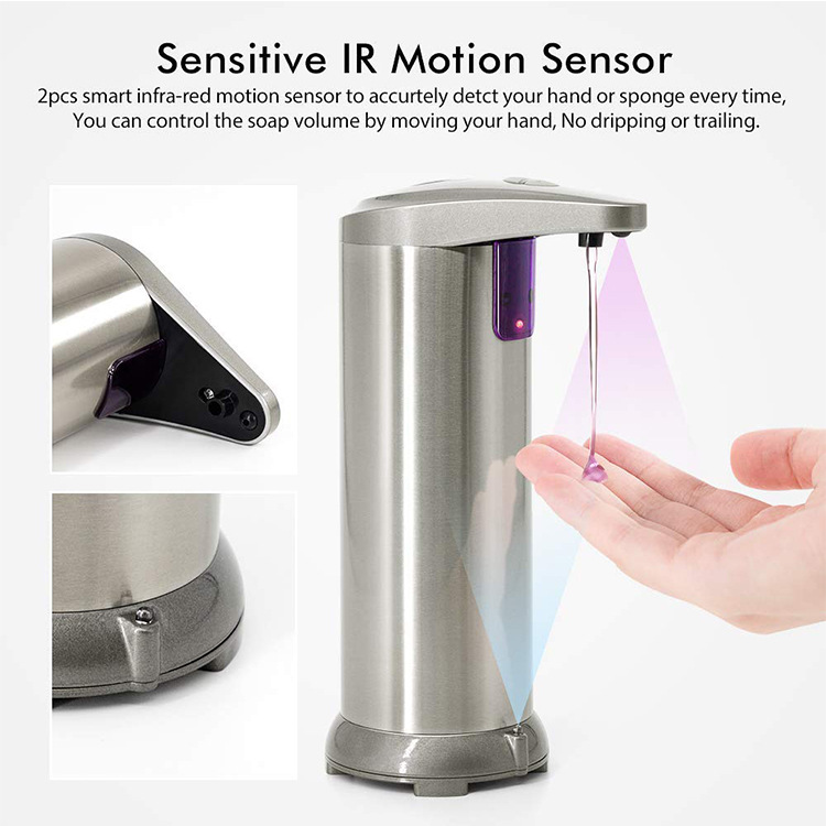 280ML stainless steel automatic sensor soap dispenser, dual-button infrared sensor for washing mobile phones, champagne-colored soap dispenser pic 34