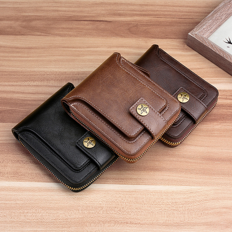 Wholesale of short wallets for men in foreign trade, European and American fashion, retro and multi-functional wallets with zipper clasps and 30% off card cases pic 3