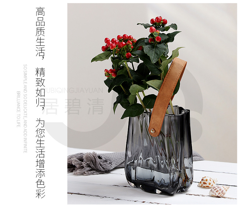 北欧ins风皮带褶皱手提包包玻璃花瓶设计师奶油鲜花花篮详情14