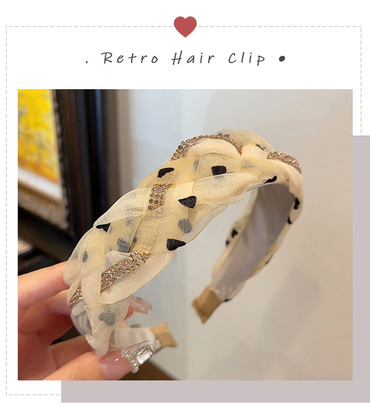 High-end mesh diamond-encrusted hairband, color-blocked twisted headband, wide-edge checkered outside-pressing hairpin, 2023 Internet celebrity new style pic 11