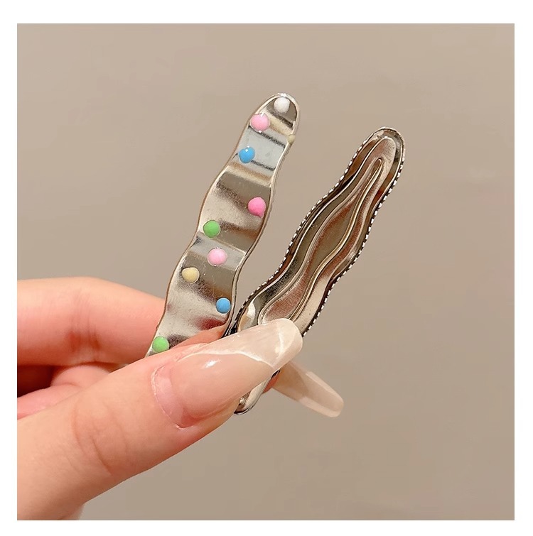 彩色波点金属发夹女前额碎发边夹甜酷少女鸭嘴夹子ins风发卡头饰详情42