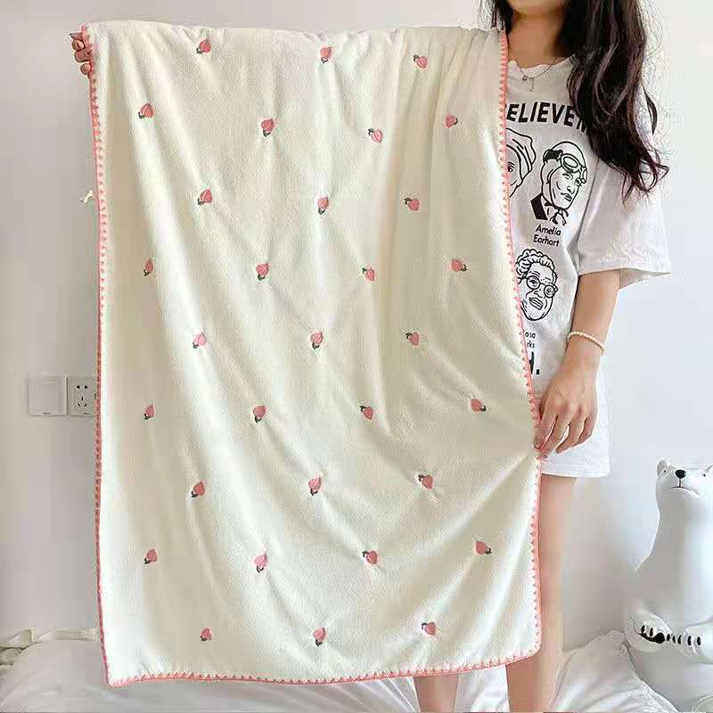 Futian coral velvet embroidered bath towel, fruit embroidery, soft, absorbent, thickened, high-density household, one-piece consignment pic 1