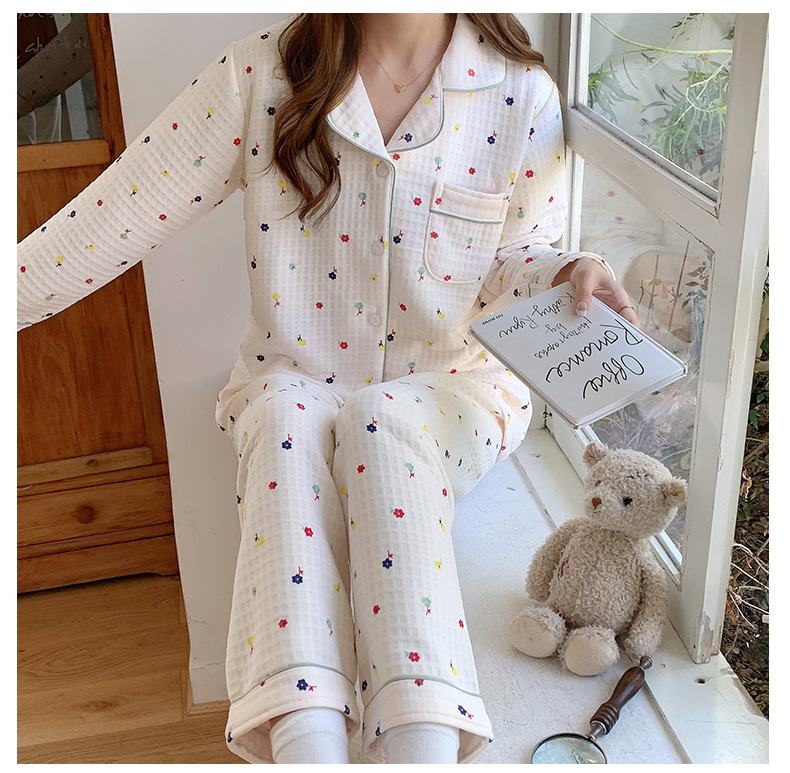棉睡衣秋冬季睡衣女空气夹层开衫少女款可爱卡通印花家居服套装详情8