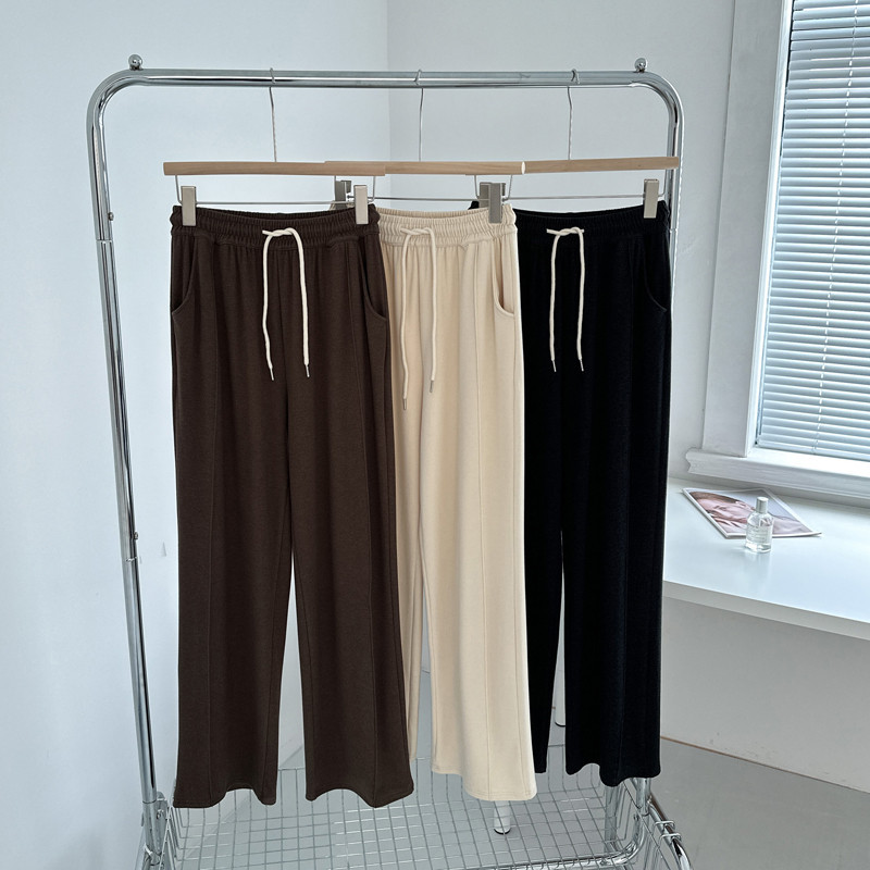 (Glutinous rice wide-leg pants) High-waisted, sagging, straight-leg wide-leg floor-length pants with a design sense, grey casual pants, trendy ins pic 1