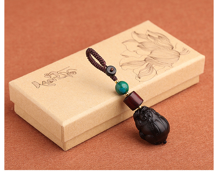Creative car keychain carved pendant, light-struck jujube wood PI Xiu handcrafted lucky keychain peace pendant pic 19