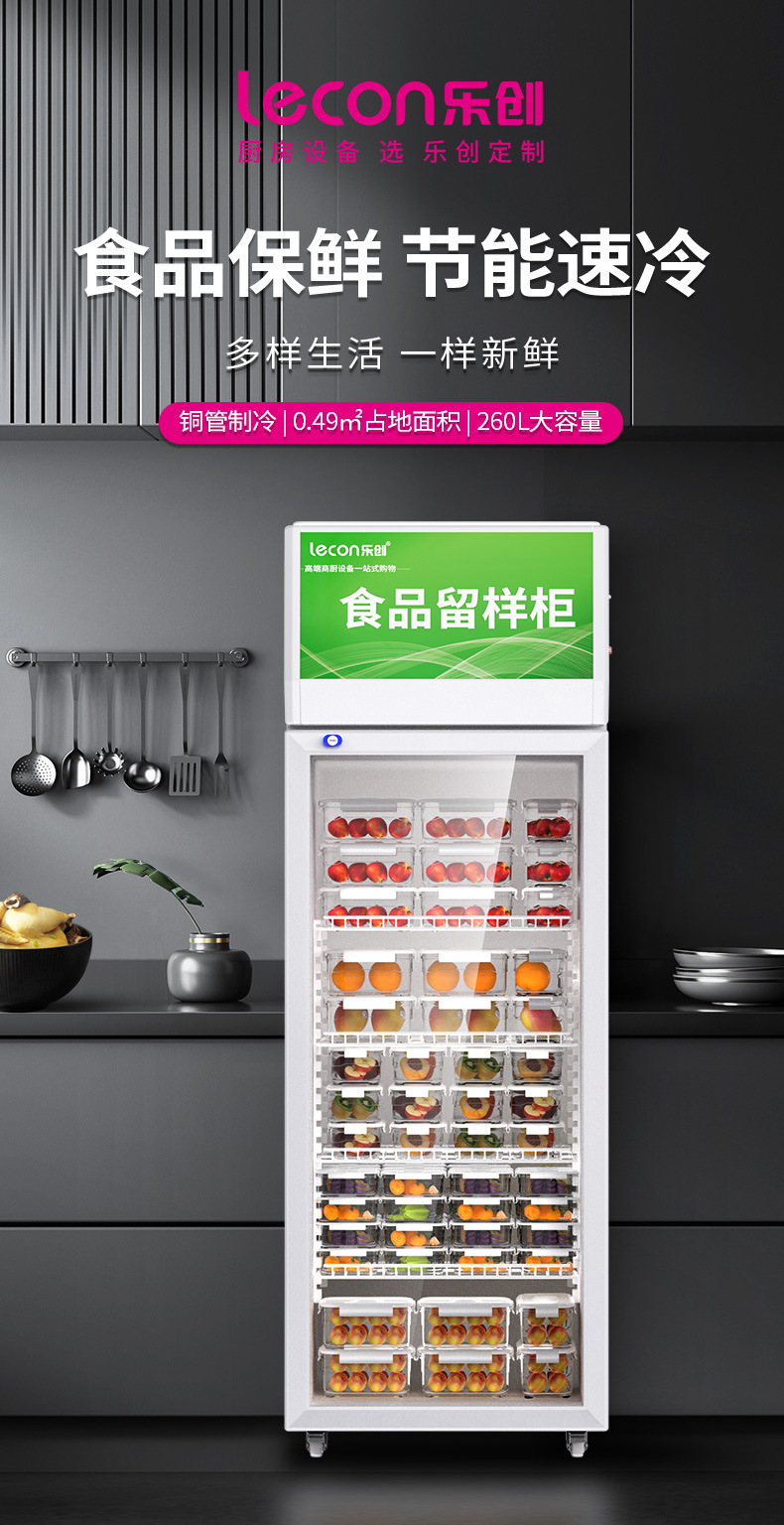 乐创商用食堂食品留样冰柜大容量冷藏保鲜冰箱单门带锁饭菜存储柜详情5