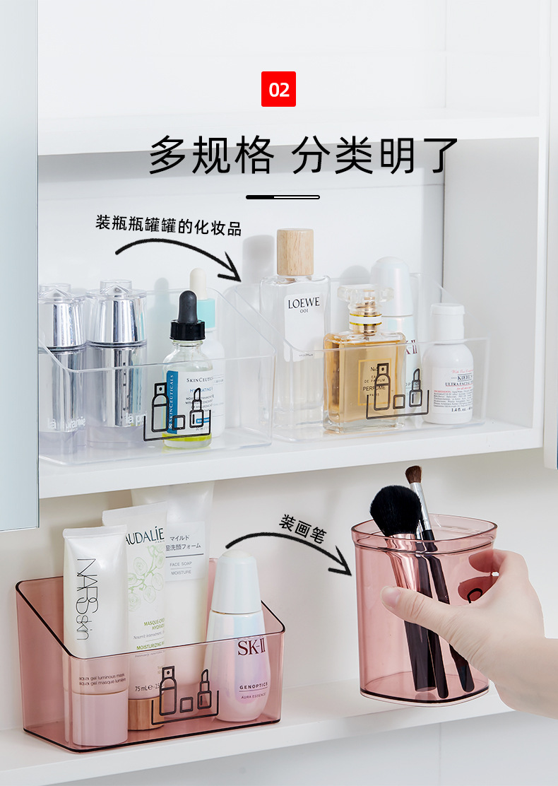 Teenage girl transparent mirror cabinet storage box, desktop cosmetics, jewelry, lipstick classification and organization box, makeup brush storage box pic 2