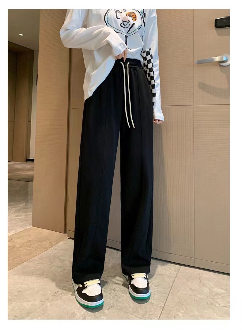 新款珠地棉垂感直筒裤高腰休闲阔腿裤女士春夏拖地裤舒适免烫长裤详情29