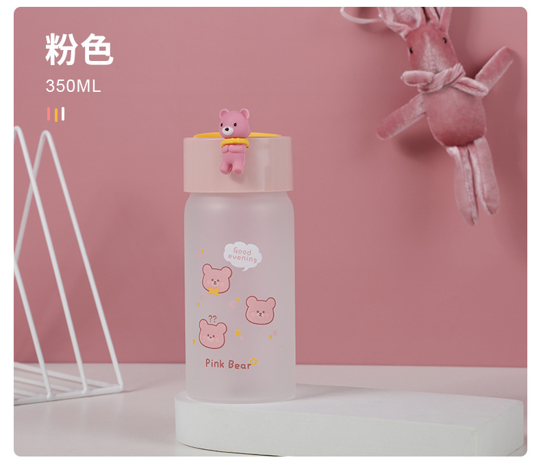 韩国可爱ins风玻璃杯lucky熊高硼硅水杯杯硅胶提手立体萌物厂家详情12