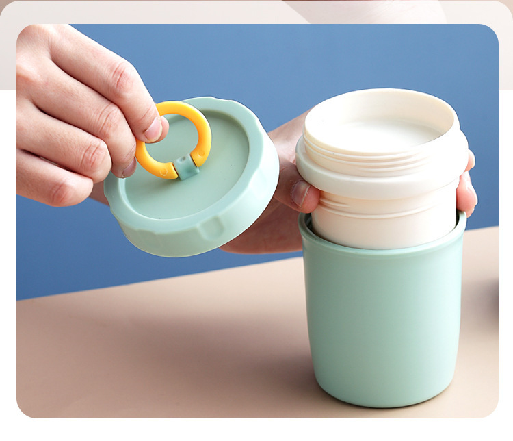 创意INS提环塑料双层水杯 可微波汤杯燕麦杯上班族便携早餐牛奶杯详情8