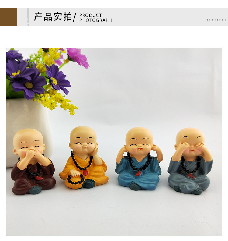 禅意戴佛珠和尚树脂卡通公仔摆件创意汽车饰品工艺品小和尚摆件详情8