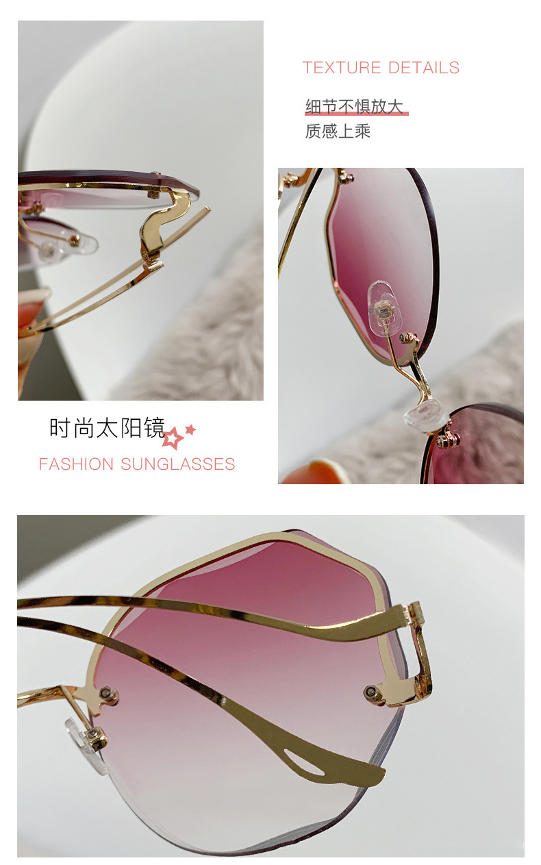 2022 New Korean-style trendy light-colored transparent sunglasses for women, a popular UV-blocking frameless glasses pic 3