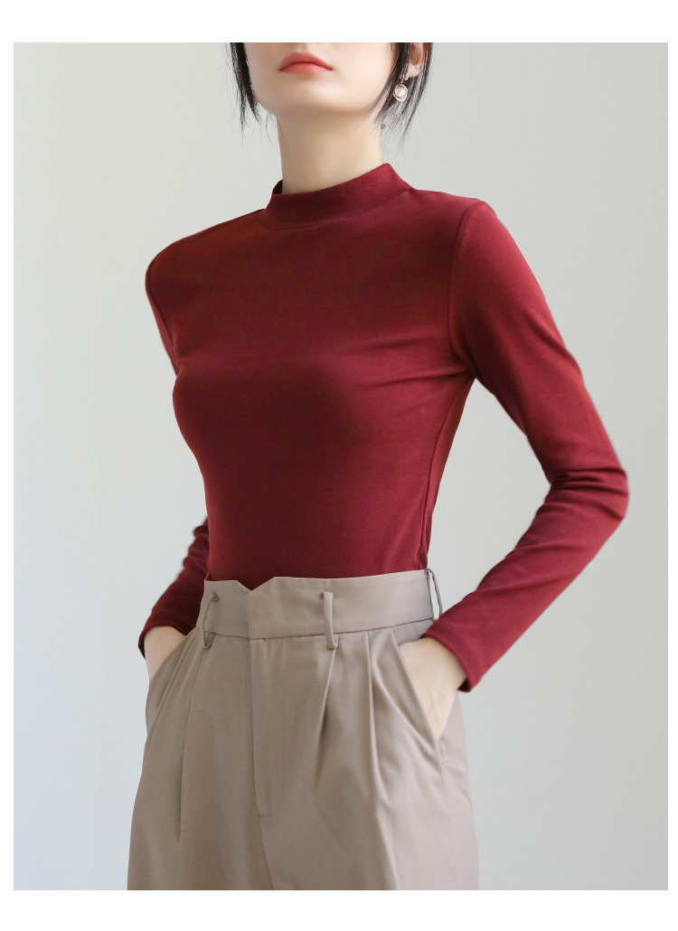 Pequeño cuello alto polainera blanca colgante interior otoño/invierno top mujer algodón cuello medio manga larga camiseta slim fit pic 24
