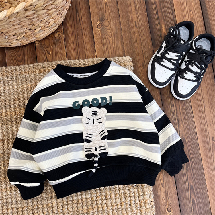 男童卫衣春秋款2024新款儿童潮韩版卡通衣服秋装条纹宽松T恤上衣详情4