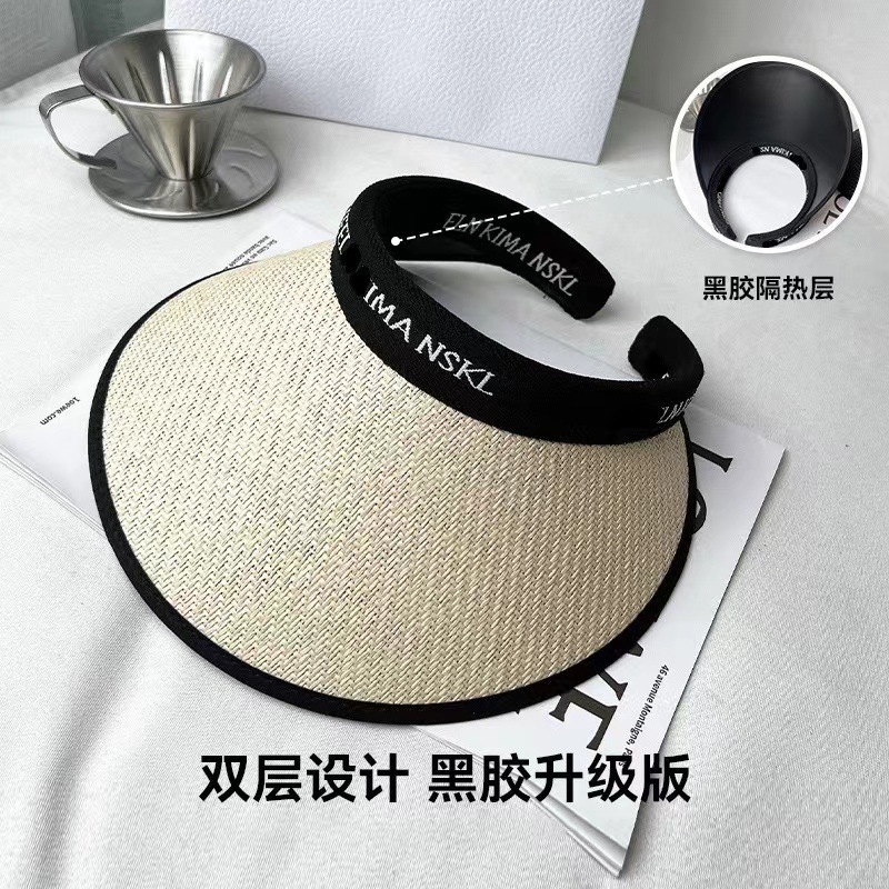 新款防晒帽女大帽檐夏黑胶遮阳空顶骑车遮脸太阳帽子时尚休闲草帽详情11