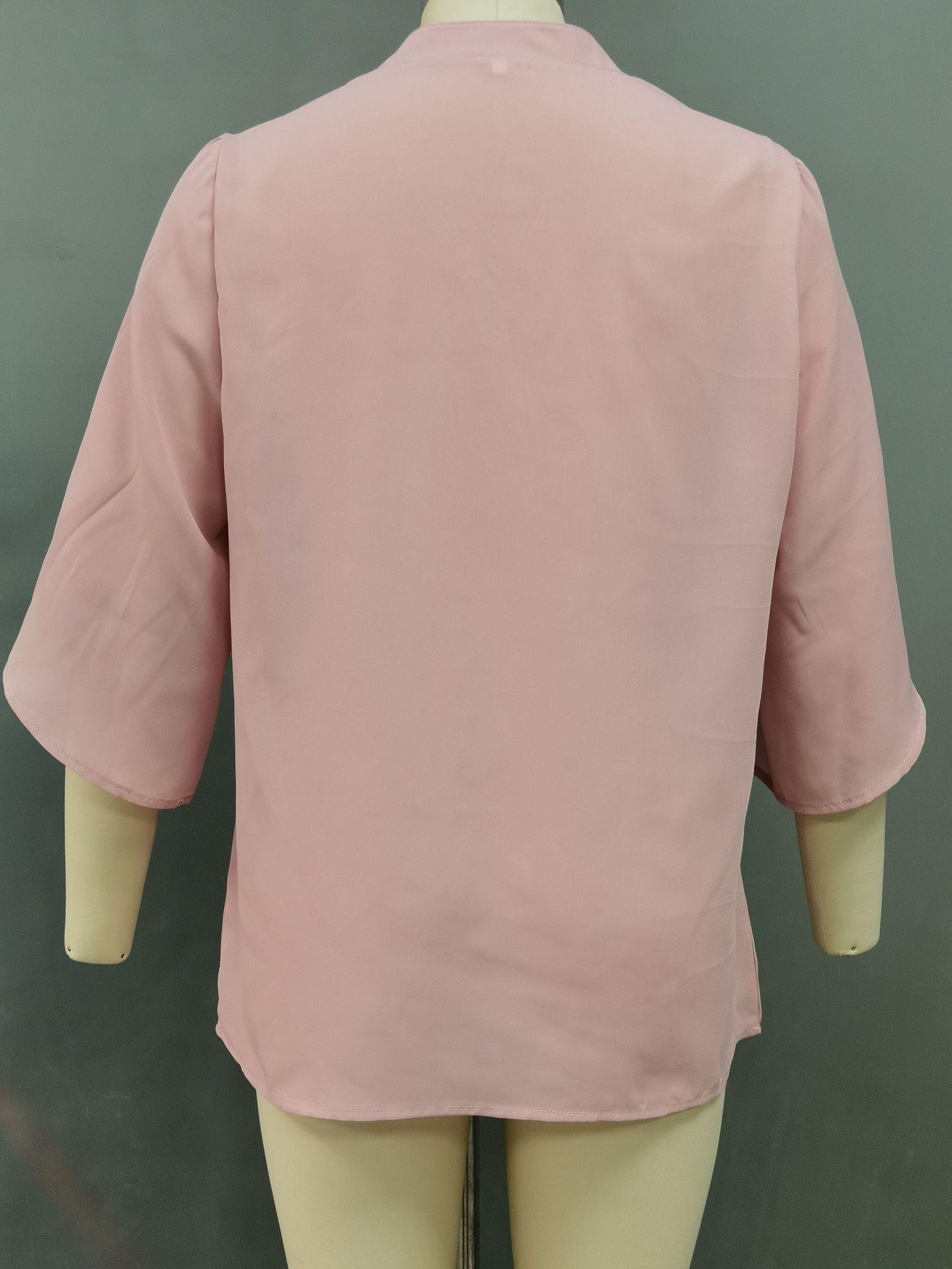 2023跨境亚马逊temu夏季新款欧美女式七分袖女装宽松V领雪纺衬衫详情4