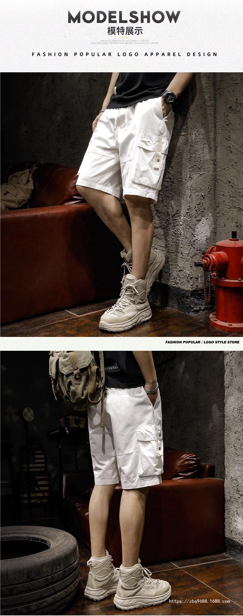 格桦潮牌白色工装短裤男夏季薄款宽松直筒多兜男士中裤休闲五详情2