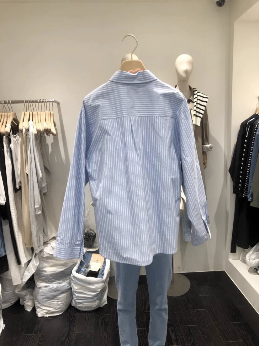 韩国东大门2024新款气质翻领条纹上衣宽松显瘦长袖衬衫女详情2