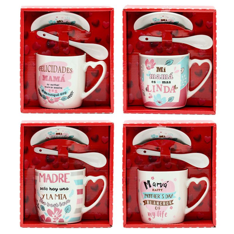 Creative, simple and fresh pattern design, cross-border exclusive for foreign trade, Spanish Mother's Day gift, ceramic mugs, coffee cups, cups, spoons, plates, milk breakfast cups, Women's Day mom gifts, support customer logo, factory direct supply pic 4