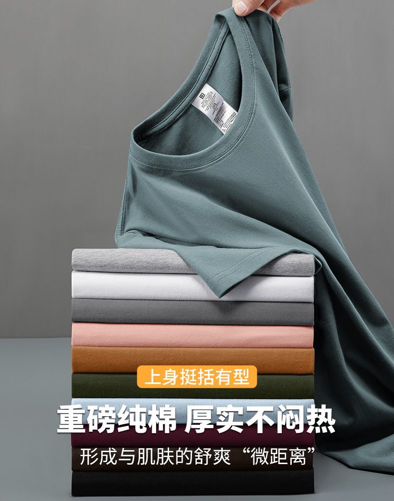 Heavyweight pure cotton short-sleeved T-shirt for men 2024 Summer New trendy youth long-staple cotton half-sleeved all-cotton body T-shirt for men pic 13