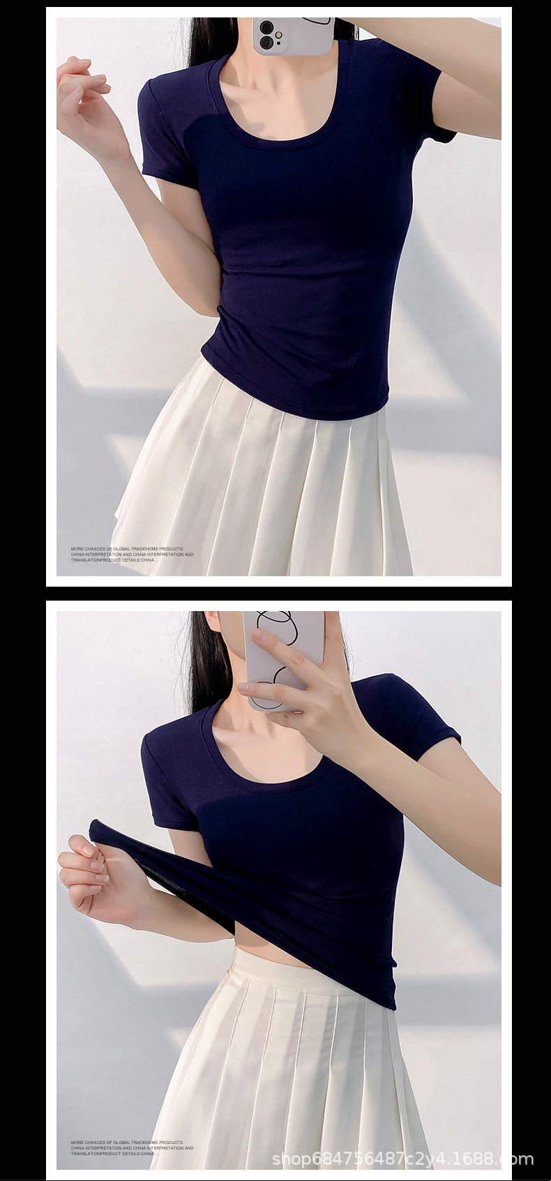 美式修身短袖T恤女2025夏季新款收腰圆领体恤甜辣短款小上衣打底详情17